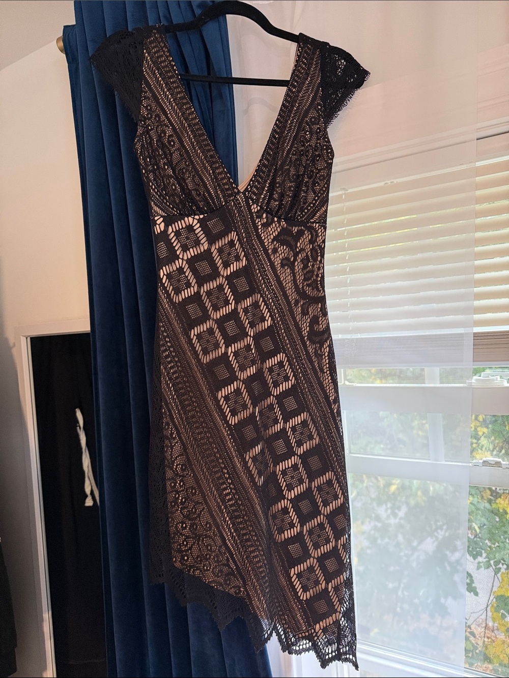 Moda International Black Lace Midi Dress with Nude Underlay Vintage Y2K